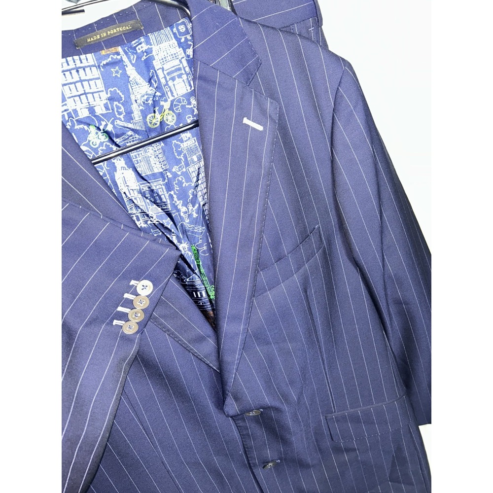 J. Hilburn Vitale Barberis Canonico Wool Suit Blue Pinstripe  44R 32x30